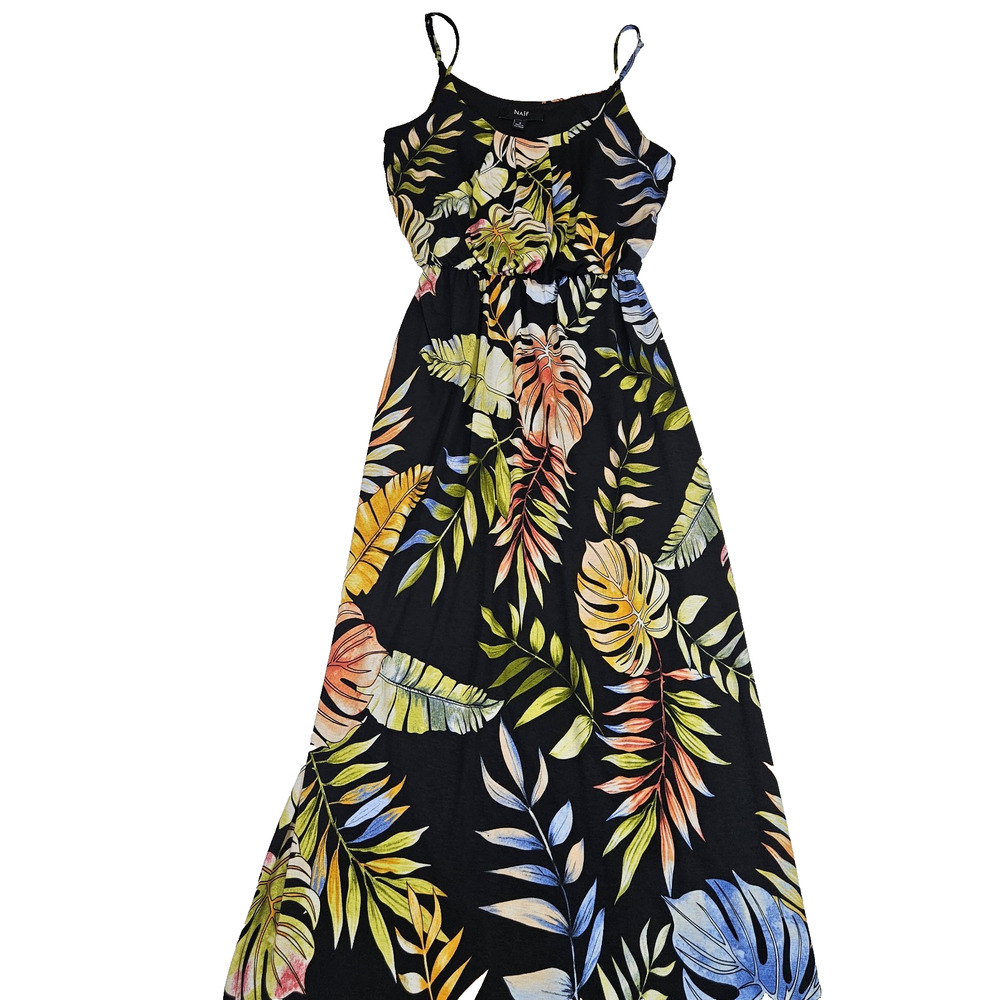 Naif Tropical Maxi Dress S Floral Boho Sleeveless Summer Sundress Vacation Black - Picture 8 of 16